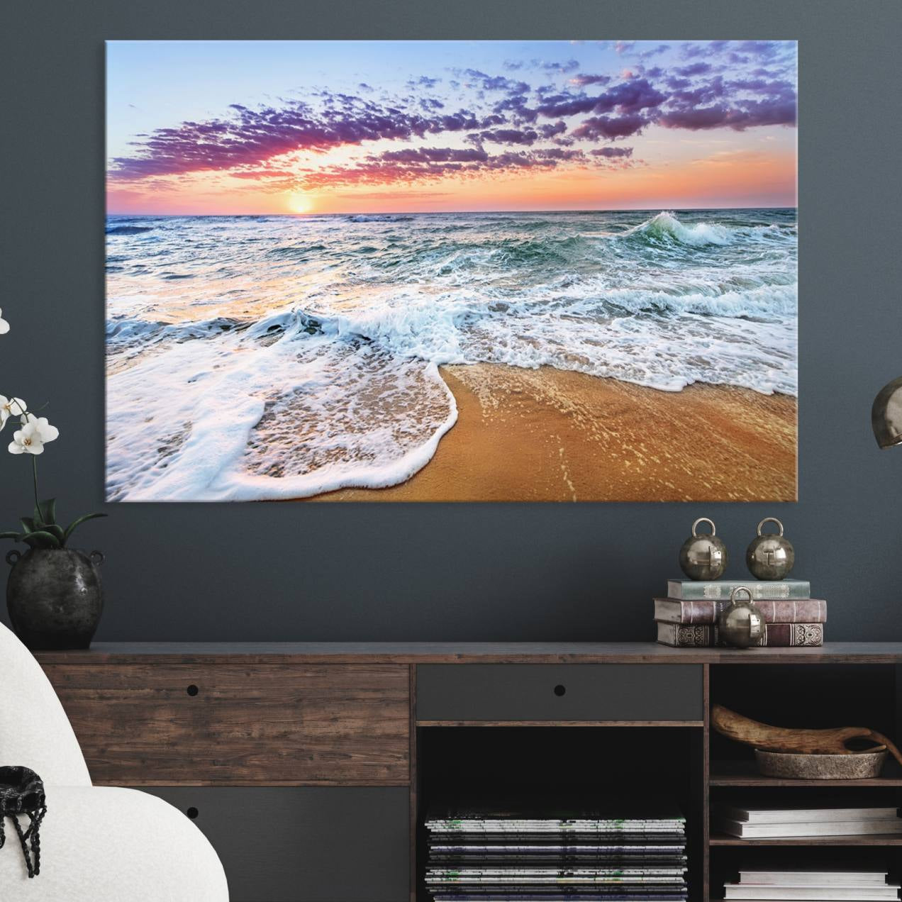 -Tropical Beach Waves Art Print Sunset Canvas Print Ocean Seascape Art Coastal Art
