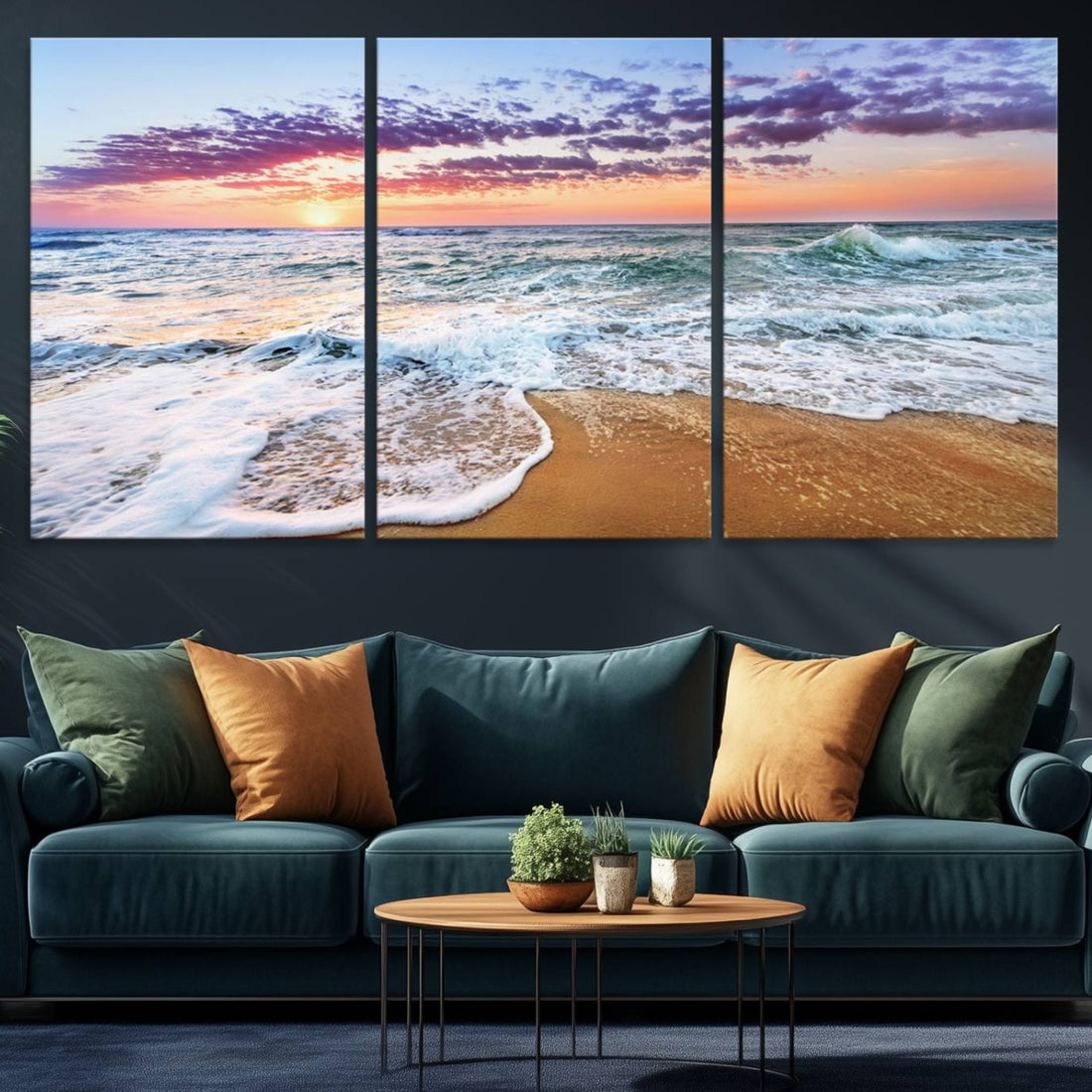 Tropical Beach Waves Art Print, Sunset Canvas Print, Ocean Seascape Art