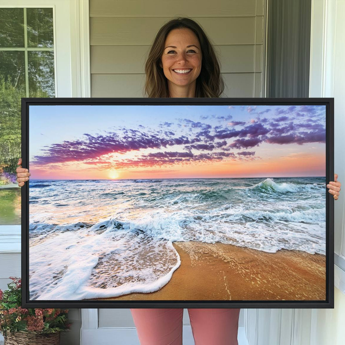 53006-MGV-CV-36X24-Tropical Beach Waves Art Print Sunset Canvas Print Ocean Seascape Art Coastal Art