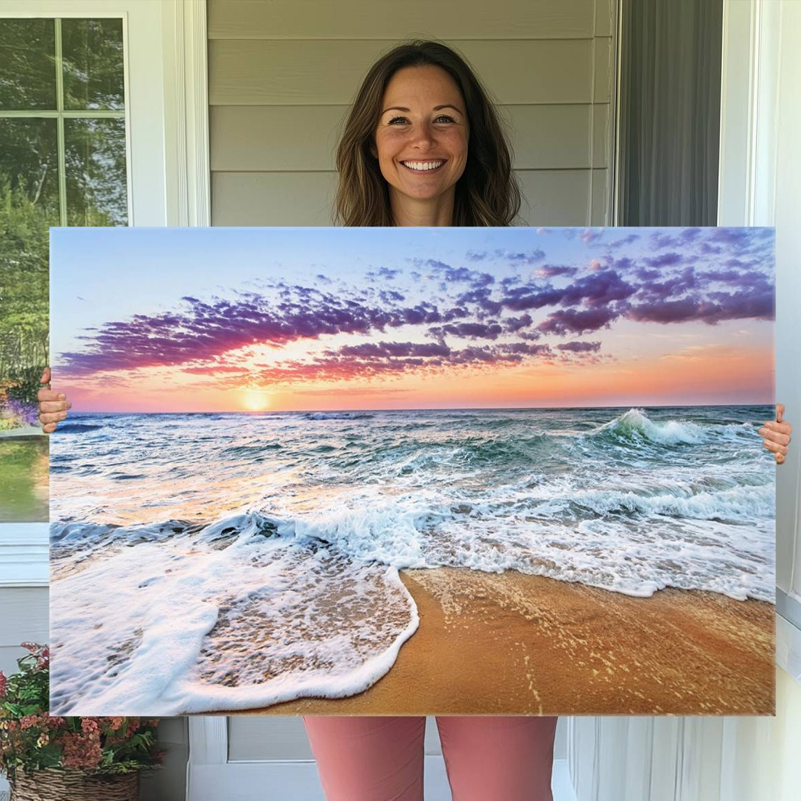 53006-MGV-CV-36X24-Tropical Beach Waves Art Print Sunset Canvas Print Ocean Seascape Art Coastal Art