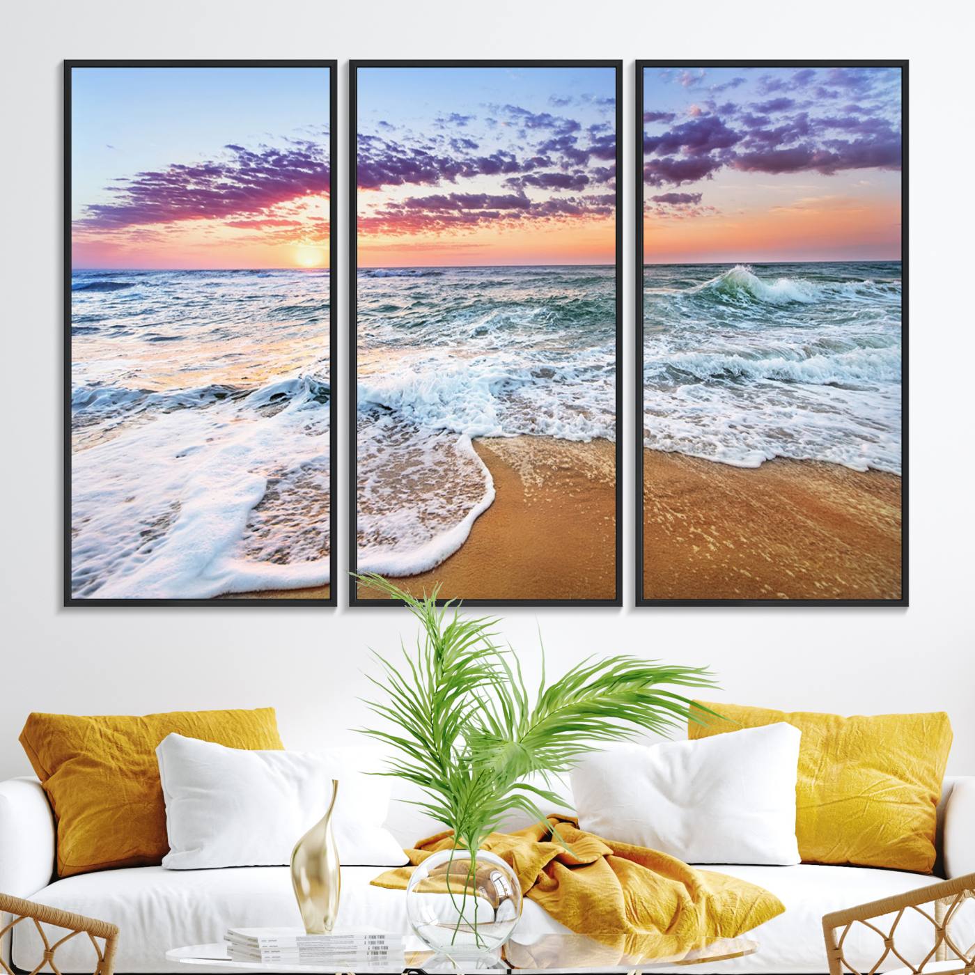 53006-MGV-FC-48X32-3P_Black-Tropical Beach Waves Art Print Sunset Canvas Print Ocean Seascape Art Coastal Art