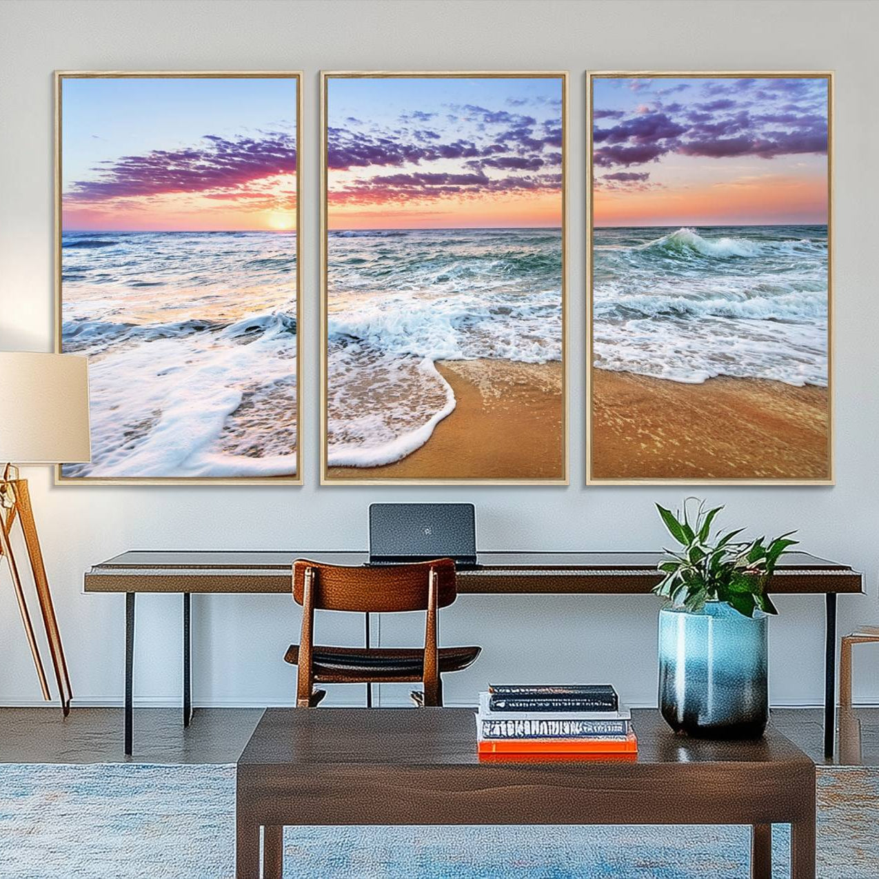 53006-MGV-FC-48X32-3P_Natural-Tropical Beach Waves Art Print Sunset Canvas Print Ocean Seascape Art Coastal Art
