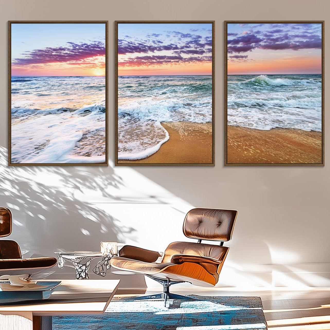 53006-MGV-FC-60X30-3P_Walnut-Tropical Beach Waves Art Print Sunset Canvas Print Ocean Seascape Art Coastal Art