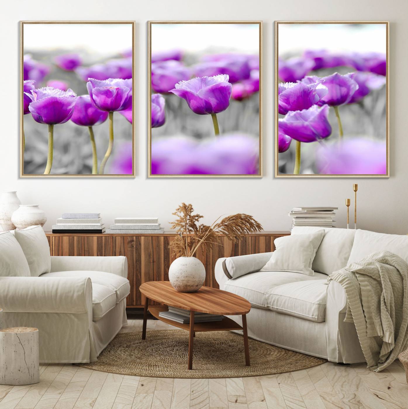 65187-MGV-FC-60X30-3P_Natural-Tulip Fields Canvas Wall Art Print