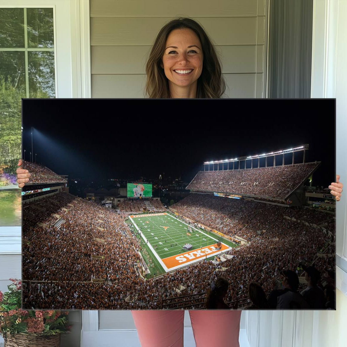 54995-MGV-CV-36X24-University of Texas Longhorns Football Team Print – Darrell K Royal Texas Memorial Stadium Canvas Wall Art for Home, Office