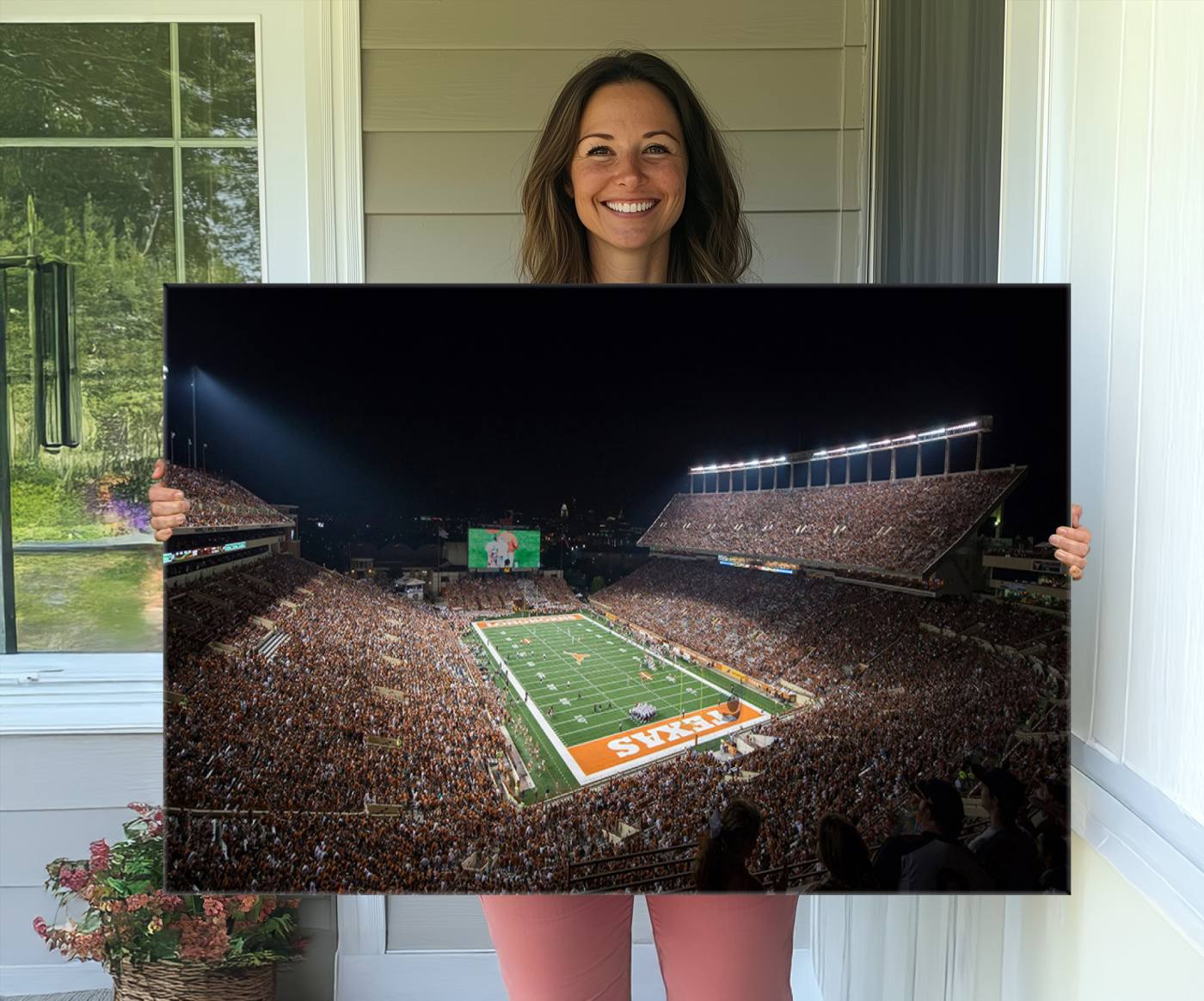 54995-MGV-CV-36X24-University of Texas Longhorns Football Team Print – Darrell K Royal Texas Memorial Stadium Canvas Wall Art for Home, Office