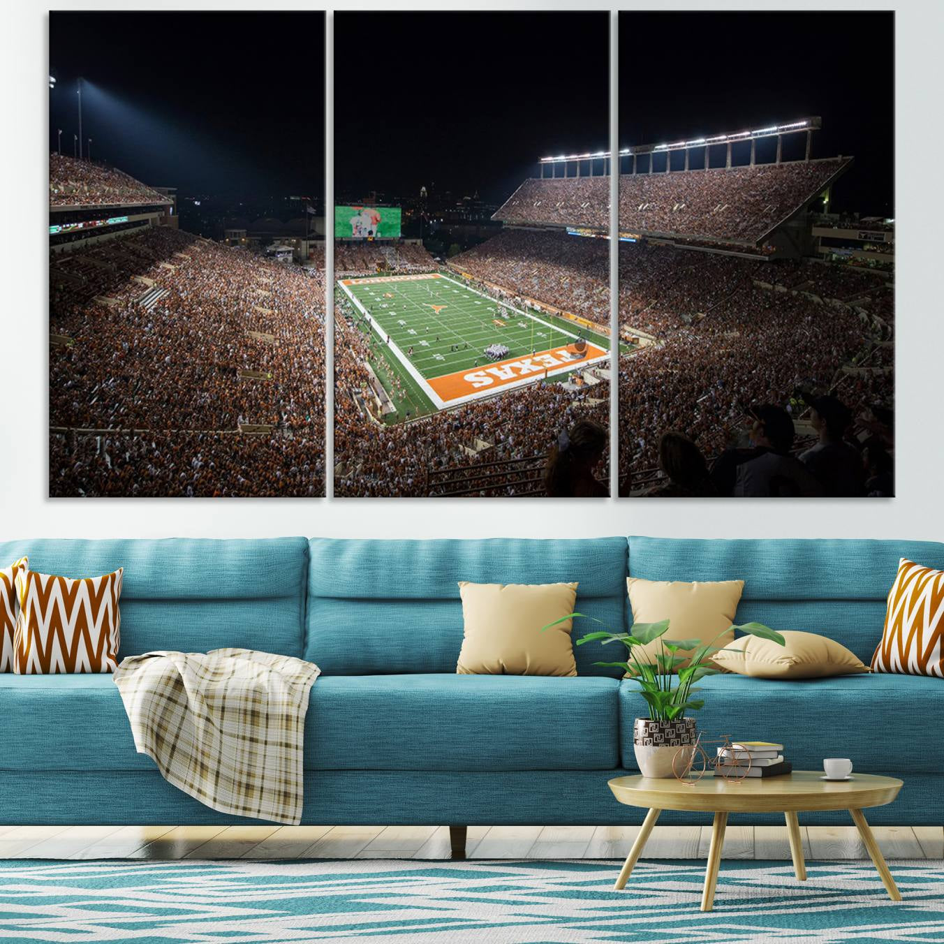 54995-MGV-CV-36X24-University of Texas Longhorns Football Team Print – Darrell K Royal Texas Memorial Stadium Canvas Wall Art for Home, Office