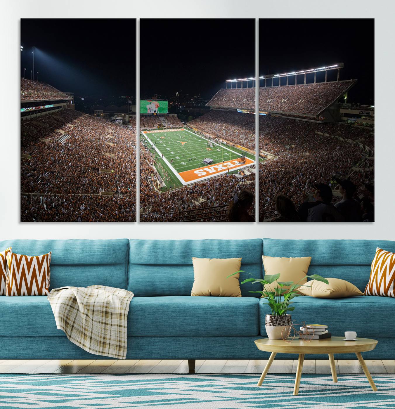 54995-MGV-CV-36X24-University of Texas Longhorns Football Team Print – Darrell K Royal Texas Memorial Stadium Canvas Wall Art for Home, Office