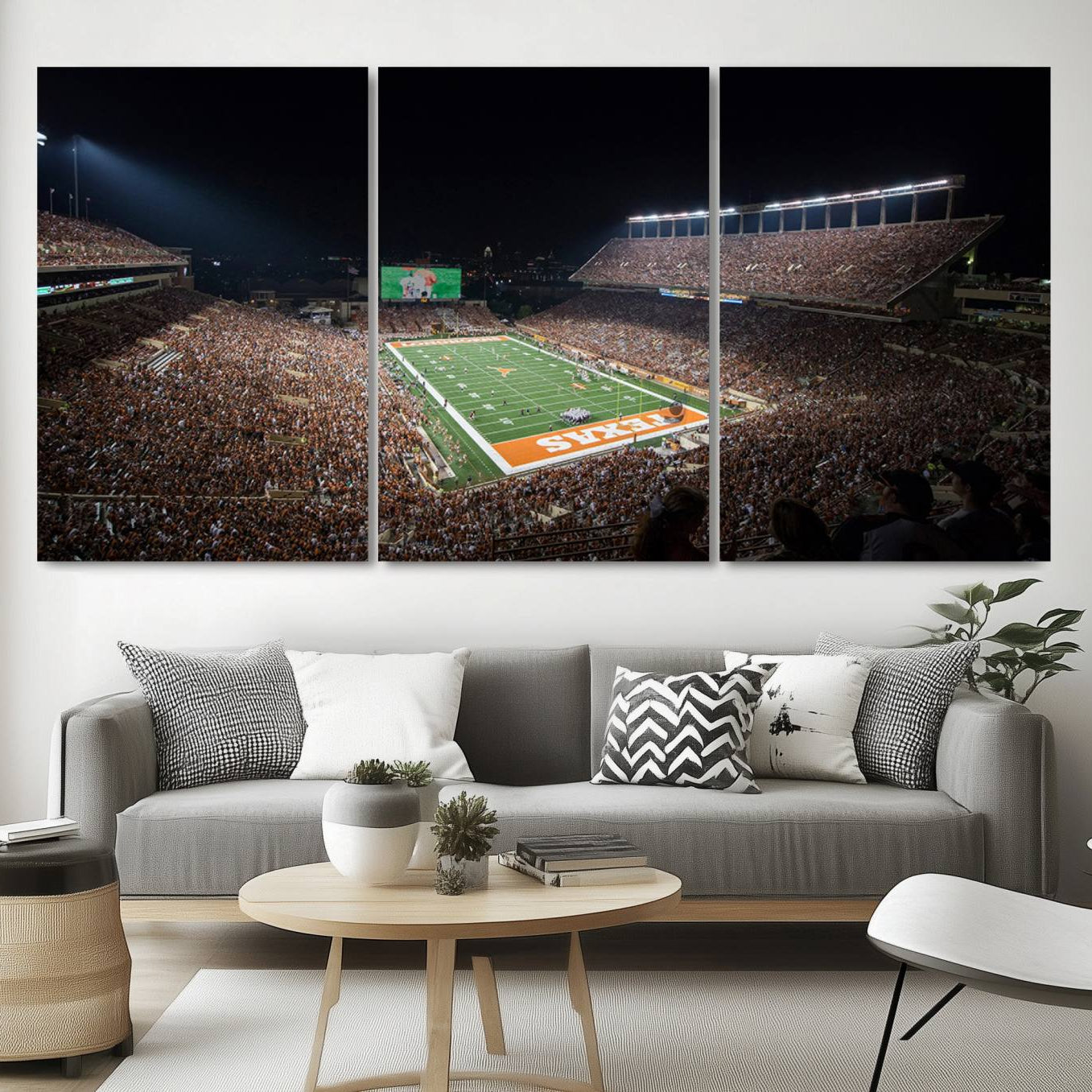 54995-MGV-CV-36X24-University of Texas Longhorns Football Team Print – Darrell K Royal Texas Memorial Stadium Canvas Wall Art for Home, Office