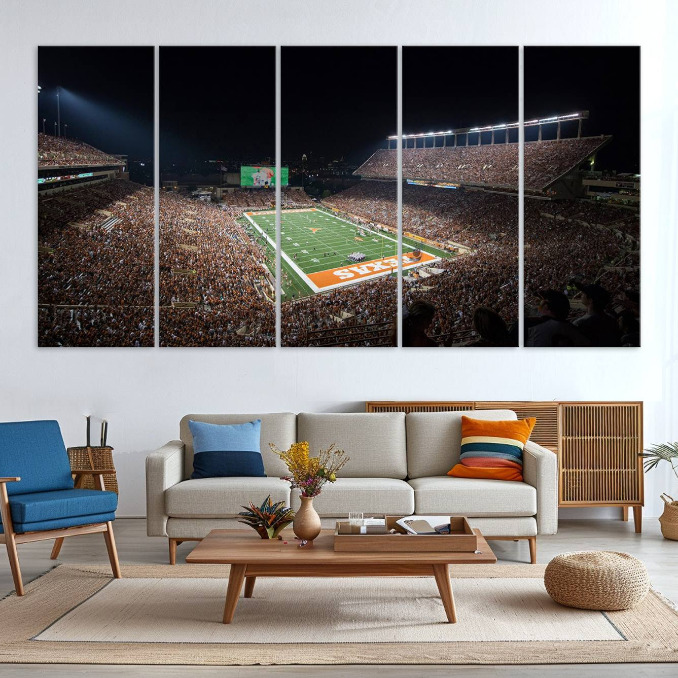 54995-MGV-CV-36X24-University of Texas Longhorns Football Team Print – Darrell K Royal Texas Memorial Stadium Canvas Wall Art for Home, Office