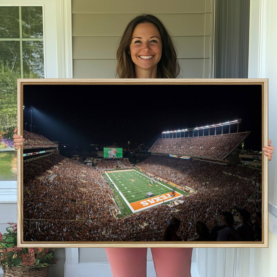 54995-MGV-CV-36X24-University of Texas Longhorns Football Team Print – Darrell K Royal Texas Memorial Stadium Canvas Wall Art for Home, Office