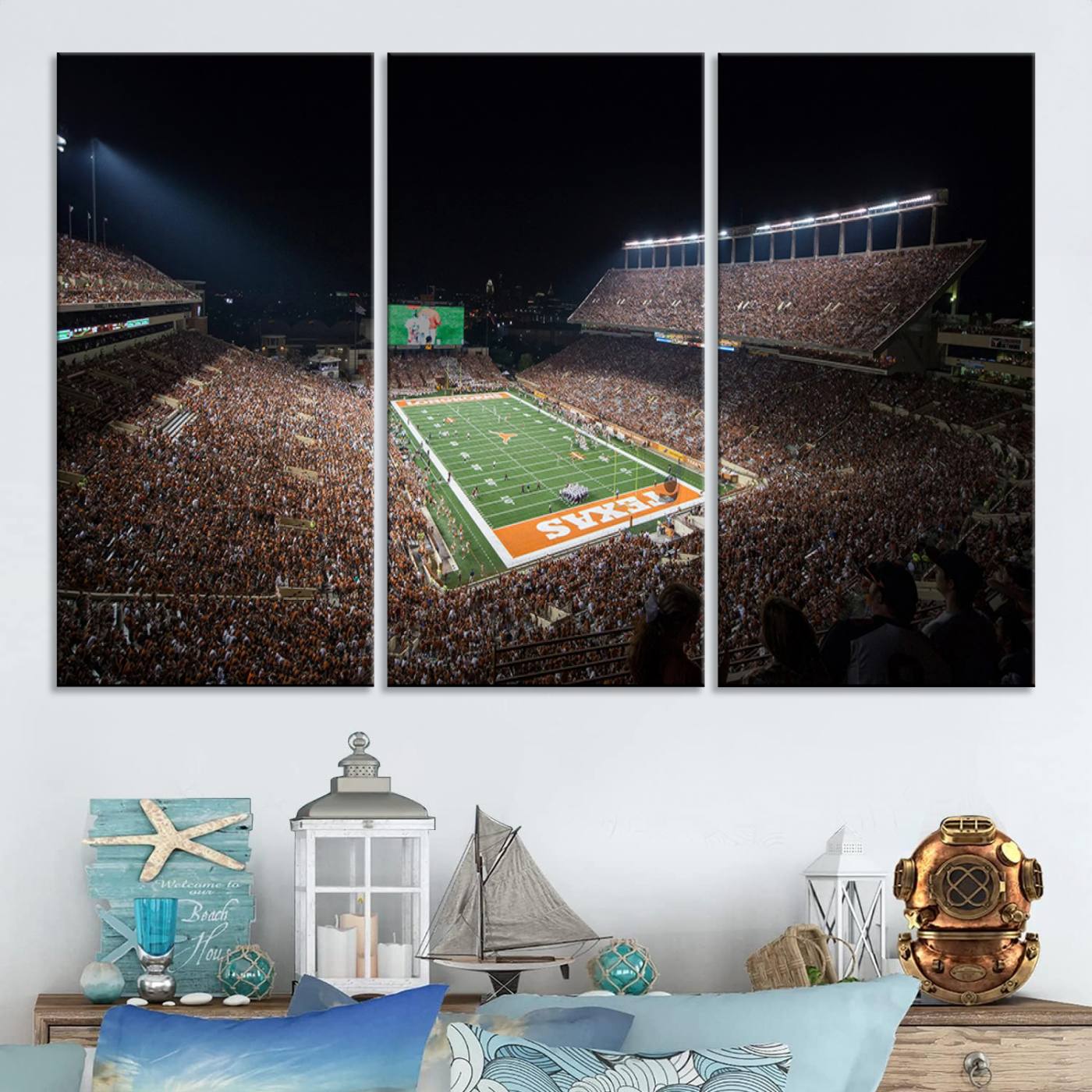 54995-MGV-CV-48X32-3P-University of Texas Longhorns Football Team Print – Darrell K Royal Texas Memorial Stadium Canvas Wall Art for Home, Office