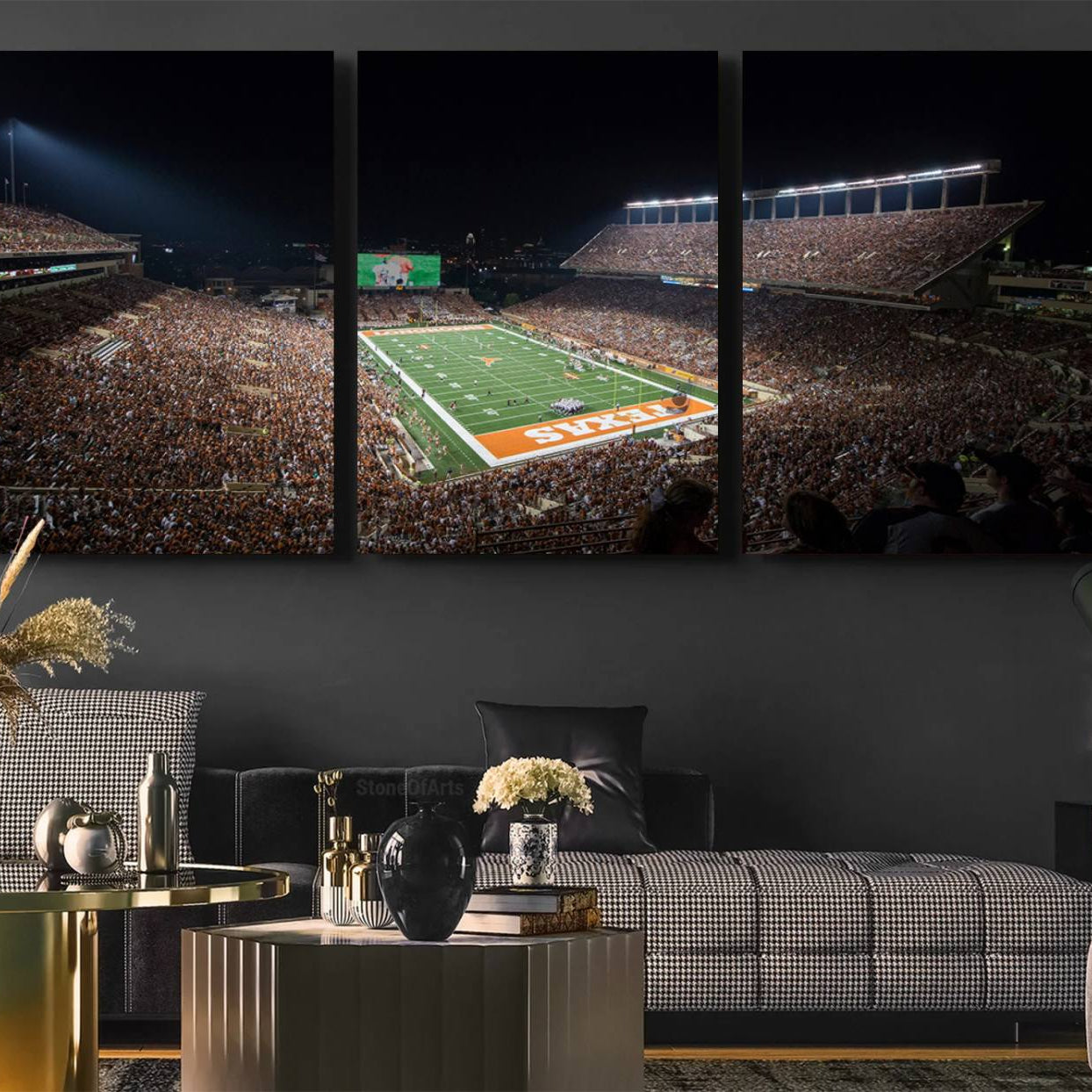 54995-MGV-CV-60X30-3P-University of Texas Longhorns Football Team Print – Darrell K Royal Texas Memorial Stadium Canvas Wall Art for Home, Office