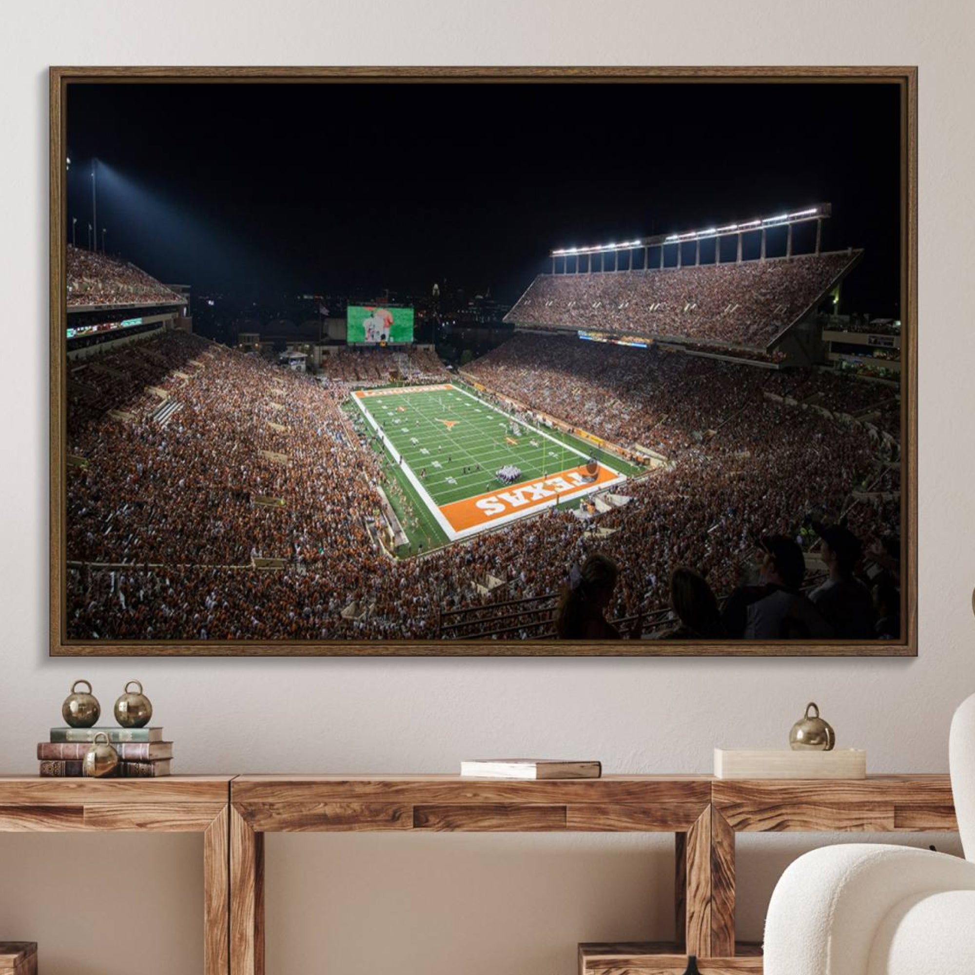 54995-MGV-FC-36X24_Walnut-University of Texas Longhorns Football Team Print – Darrell K Royal Texas Memorial Stadium Canvas Wall Art for Home, Office