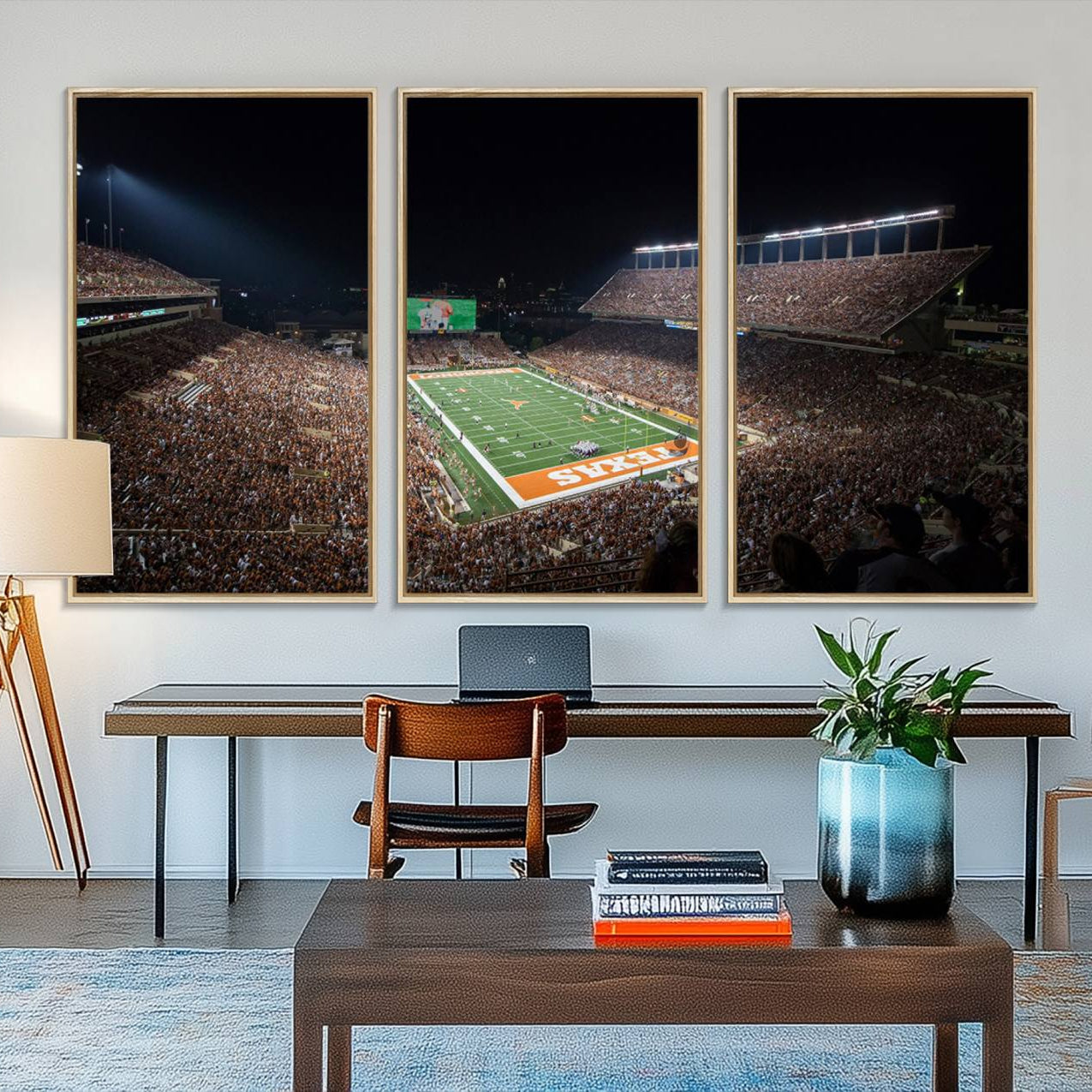 54995-MGV-FC-48X32-3P_Natural-University of Texas Longhorns Football Team Print – Darrell K Royal Texas Memorial Stadium Canvas Wall Art for Home, Office