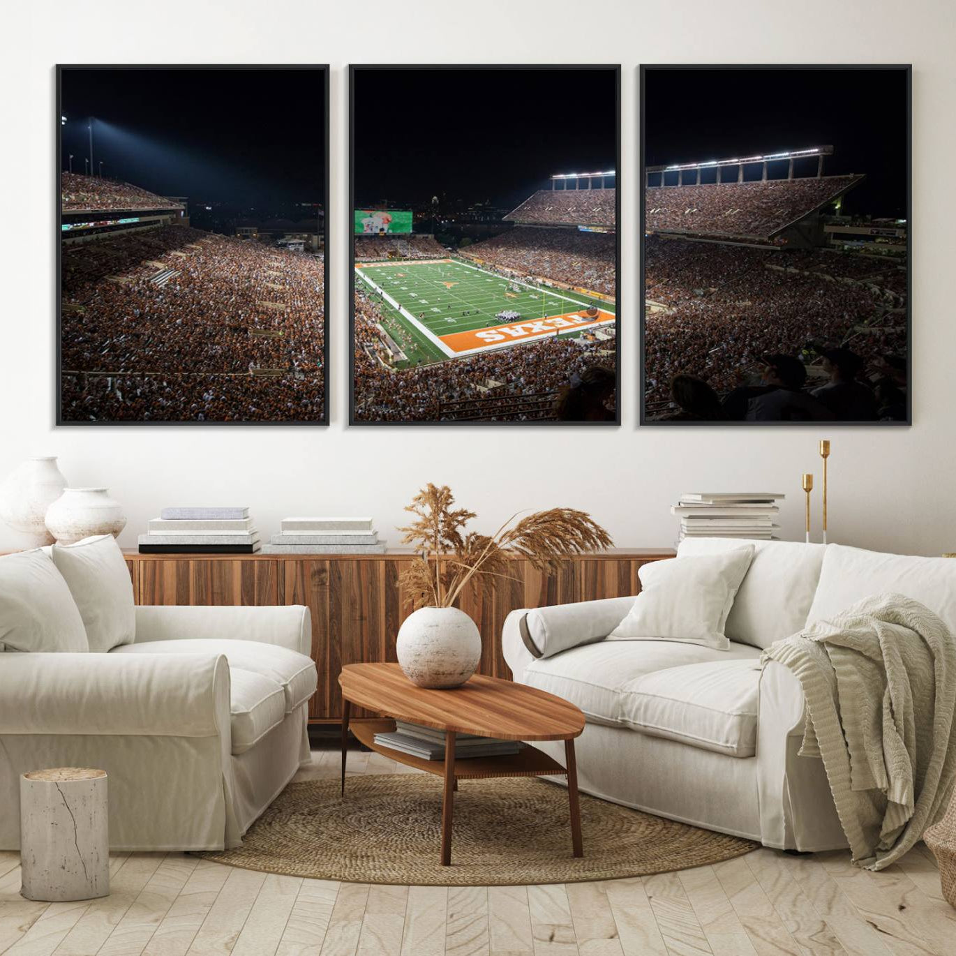 54995-MGV-FC-60X30-3P_Black-University of Texas Longhorns Football Team Print – Darrell K Royal Texas Memorial Stadium Canvas Wall Art for Home, Office