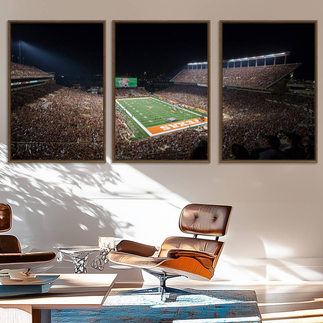 54995-MGV-FC-60X30-3P_Walnut-University of Texas Longhorns Football Team Print – Darrell K Royal Texas Memorial Stadium Canvas Wall Art for Home, Office