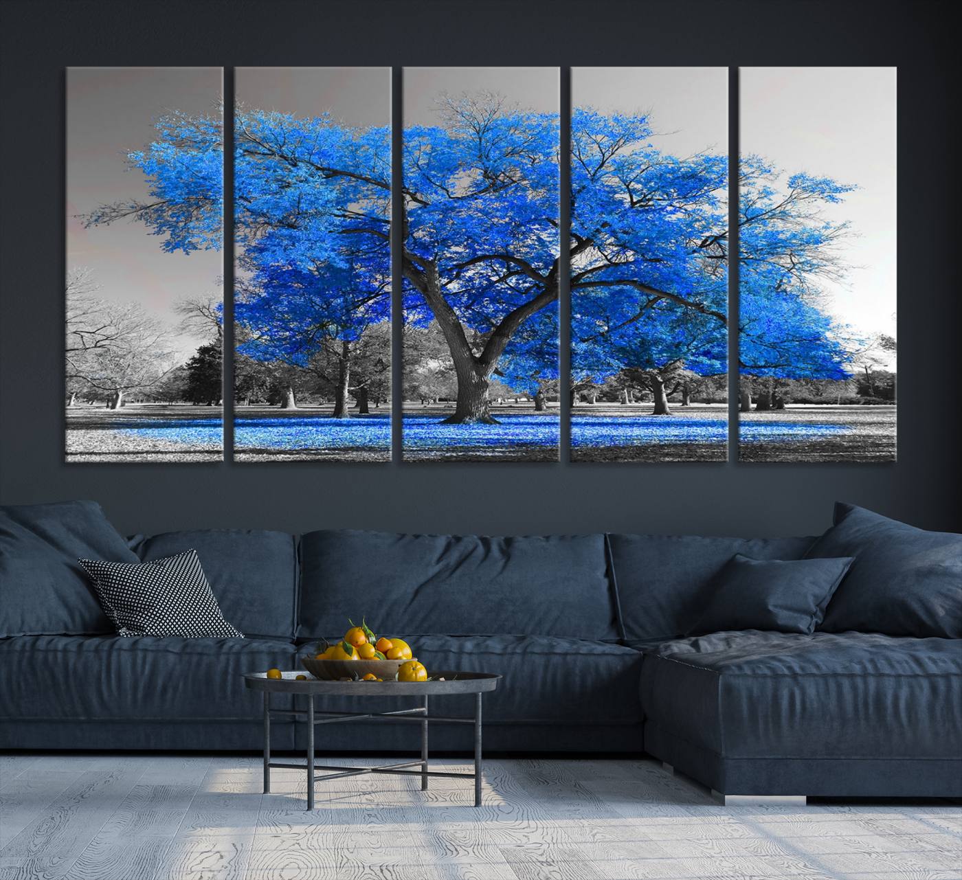 70954-MGV-CV-36X24-Vibrant Blue Tree Canvas Art – Triptych Nature Print – Color Pop Decor for Living Room or Office –