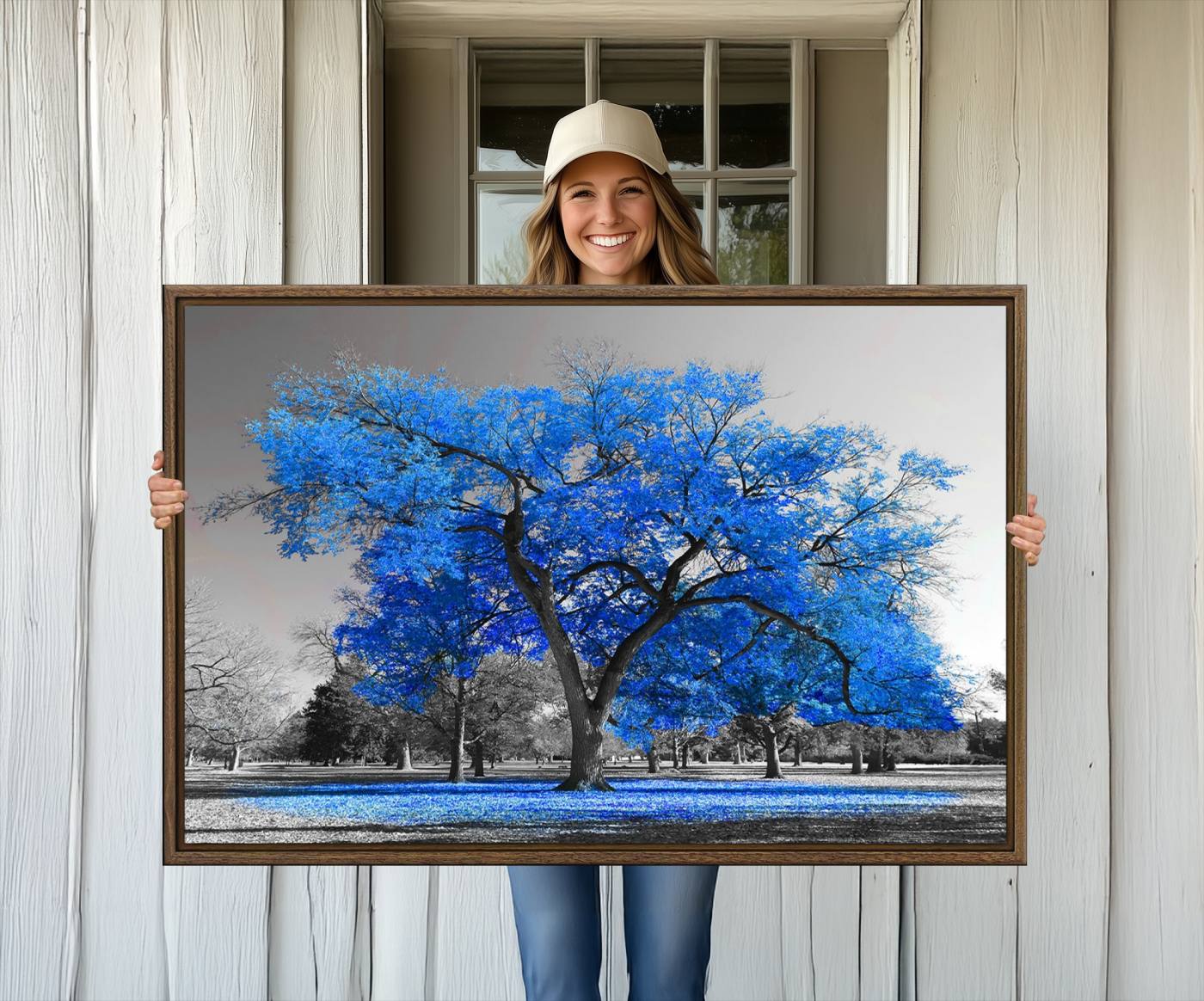 70954-MGV-CV-36X24-Vibrant Blue Tree Canvas Art – Triptych Nature Print – Color Pop Decor for Living Room or Office –