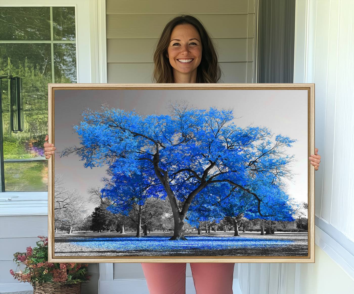 70954-MGV-CV-36X24-Vibrant Blue Tree Canvas Art – Triptych Nature Print – Color Pop Decor for Living Room or Office –