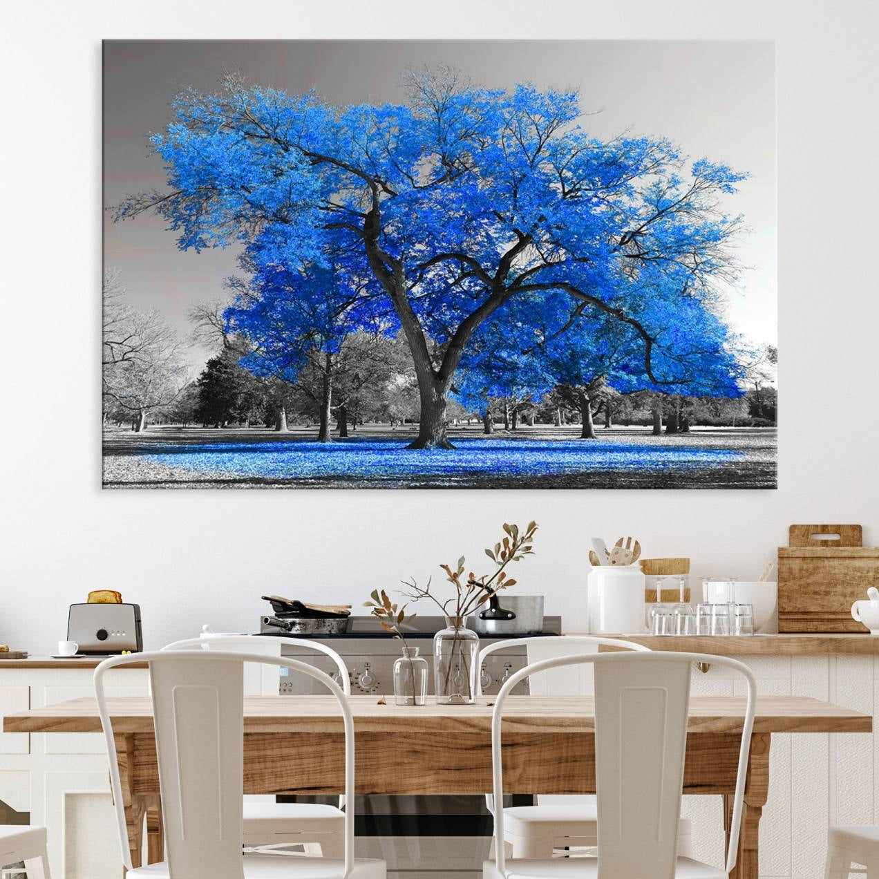 70954-MGV-CV-36X24-Vibrant Blue Tree Canvas Art – Triptych Nature Print – Color Pop Decor for Living Room or Office –