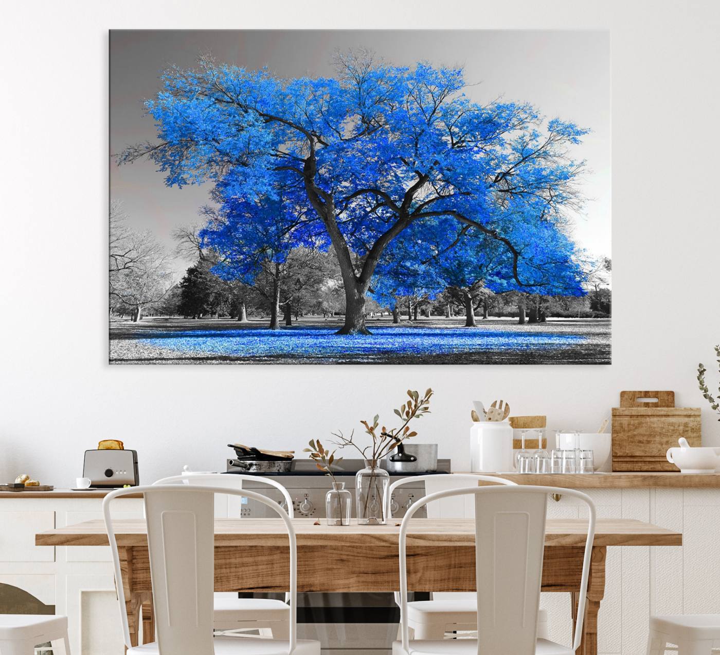 70954-MGV-CV-36X24-Vibrant Blue Tree Canvas Art – Triptych Nature Print – Color Pop Decor for Living Room or Office –