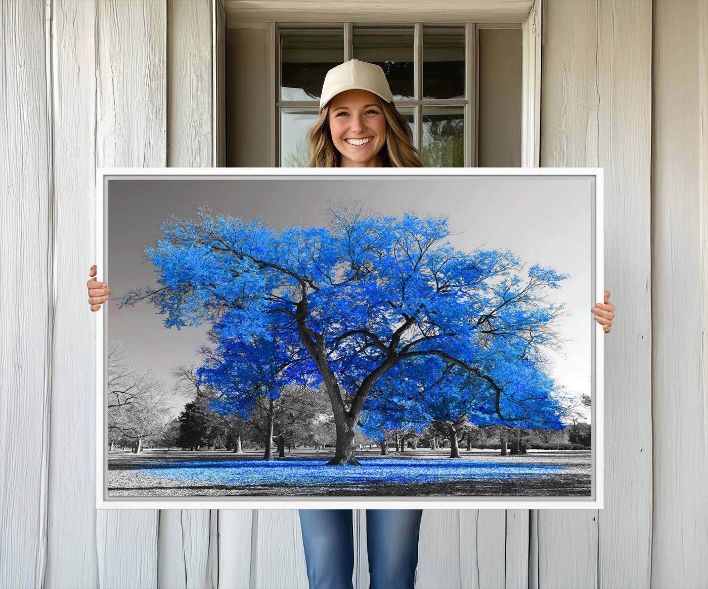 70954-MGV-CV-36X24-Vibrant Blue Tree Canvas Art – Triptych Nature Print – Color Pop Decor for Living Room or Office –