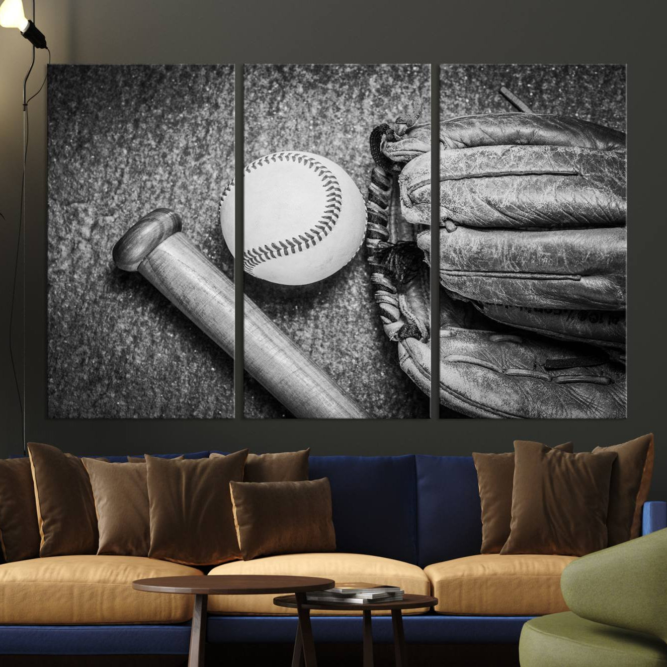 83916-MGV-CV-36X24-Vintage Baseball Glove and Bat Sports Wall Art Canvas, Baseball Glove and Bat Sports Canvas Print
