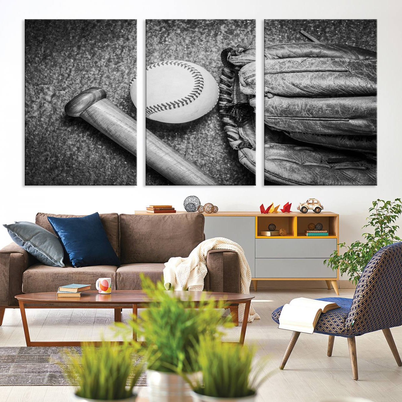 83916-MGV-CV-36X24-Vintage Baseball Glove and Bat Sports Wall Art Canvas, Baseball Glove and Bat Sports Canvas Print