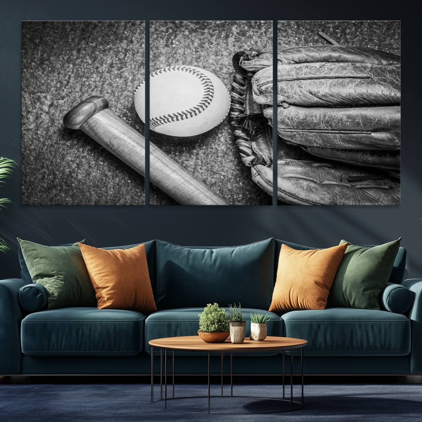 83916-MGV-CV-36X24-Vintage Baseball Glove and Bat Sports Wall Art Canvas, Baseball Glove and Bat Sports Canvas Print