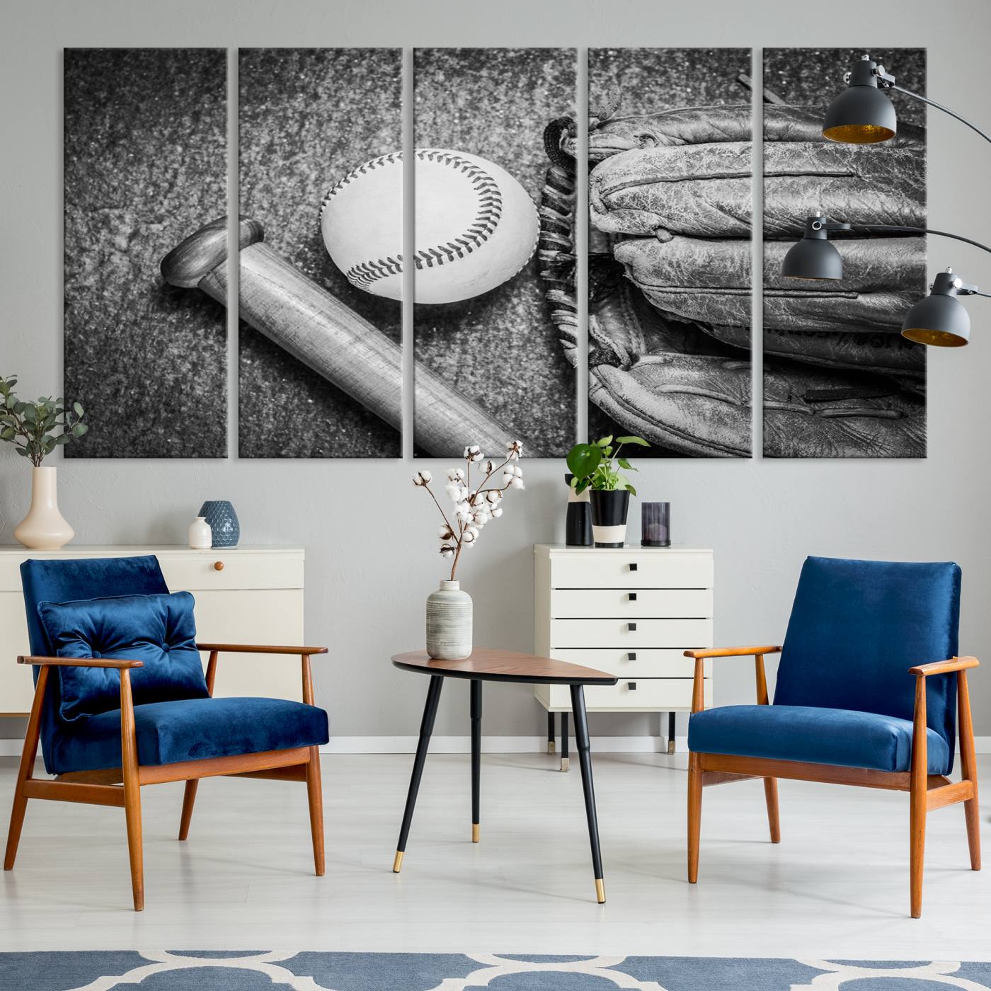 83916-MGV-CV-36X24-Vintage Baseball Glove and Bat Sports Wall Art Canvas, Baseball Glove and Bat Sports Canvas Print