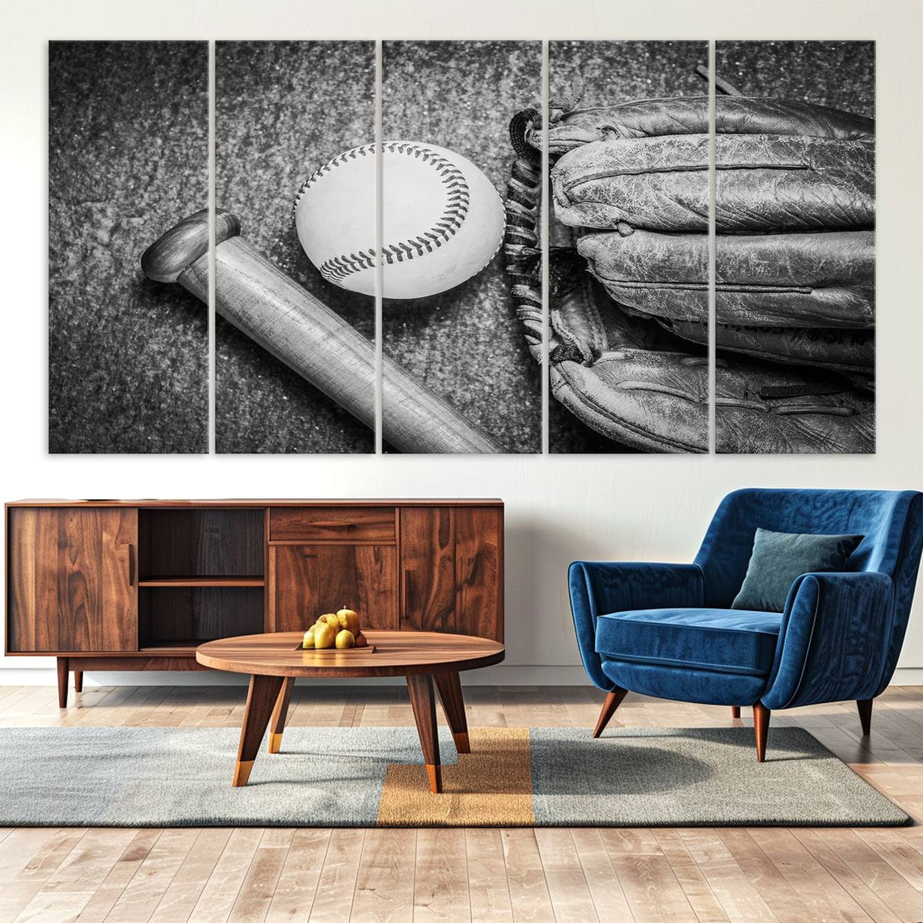 83916-MGV-CV-36X24-Vintage Baseball Glove and Bat Sports Wall Art Canvas, Baseball Glove and Bat Sports Canvas Print