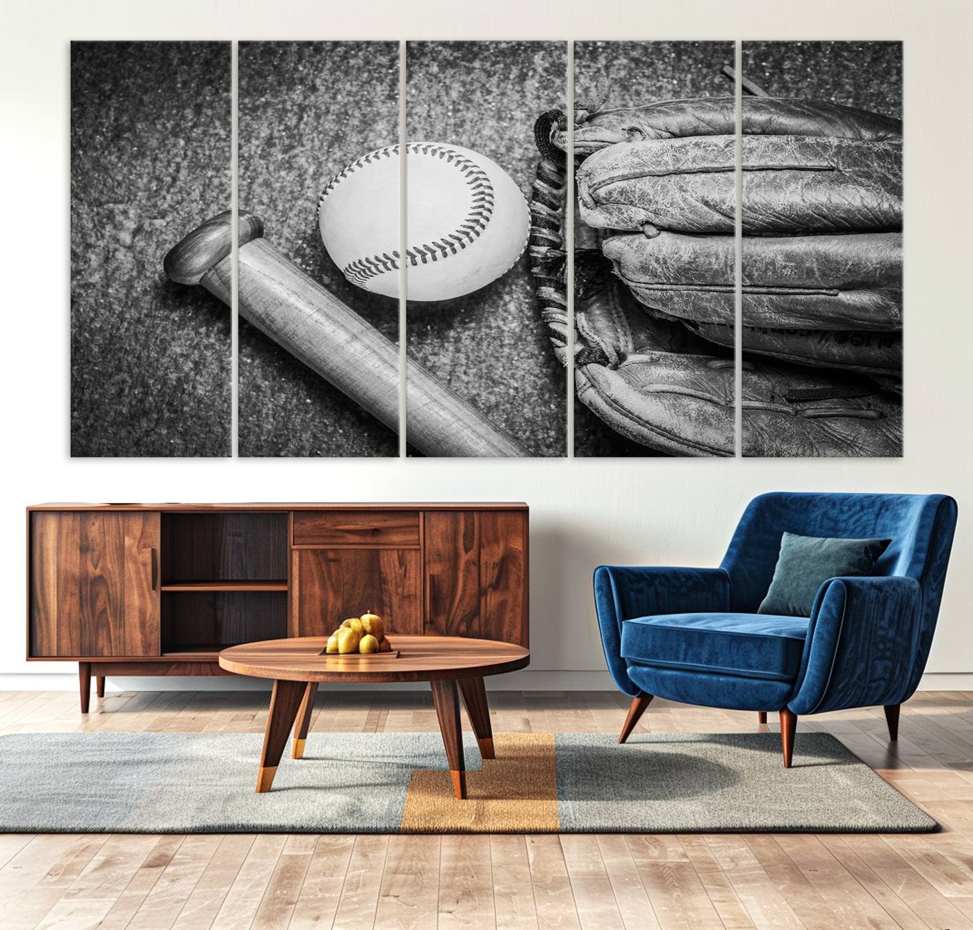 83916-MGV-CV-36X24-Vintage Baseball Glove and Bat Sports Wall Art Canvas, Baseball Glove and Bat Sports Canvas Print