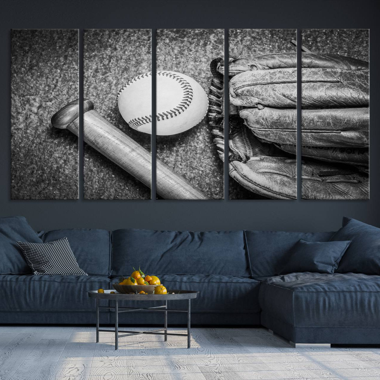 83916-MGV-CV-36X24-Vintage Baseball Glove and Bat Sports Wall Art Canvas, Baseball Glove and Bat Sports Canvas Print