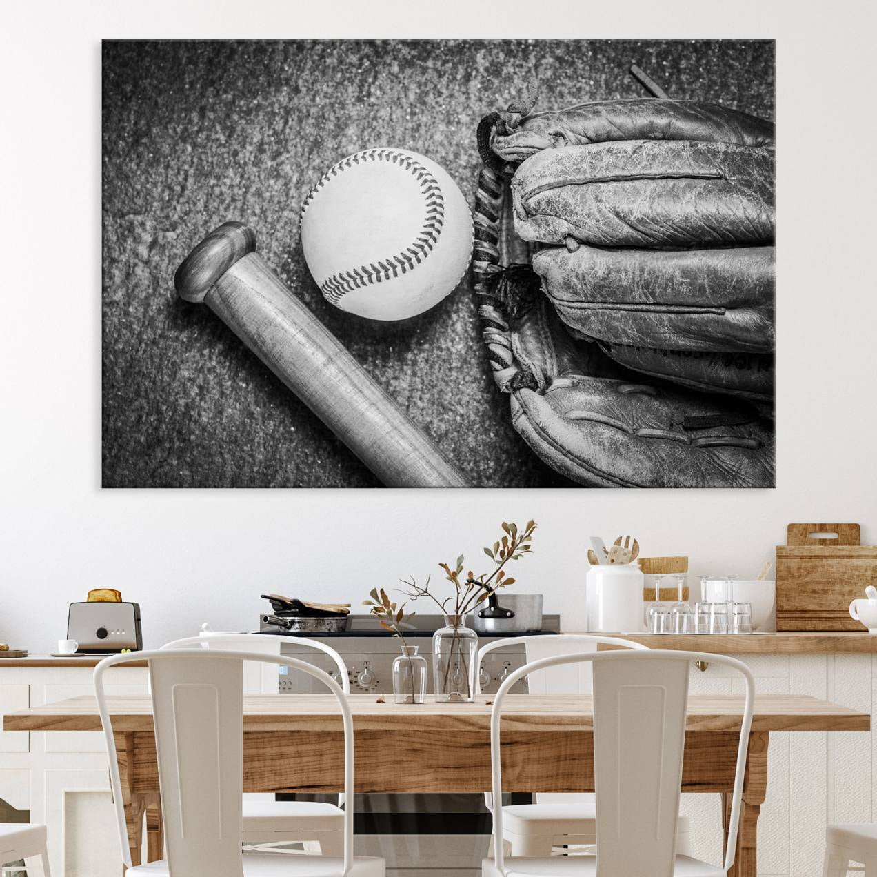 83916-MGV-CV-36X24-Vintage Baseball Glove and Bat Sports Wall Art Canvas, Baseball Glove and Bat Sports Canvas Print