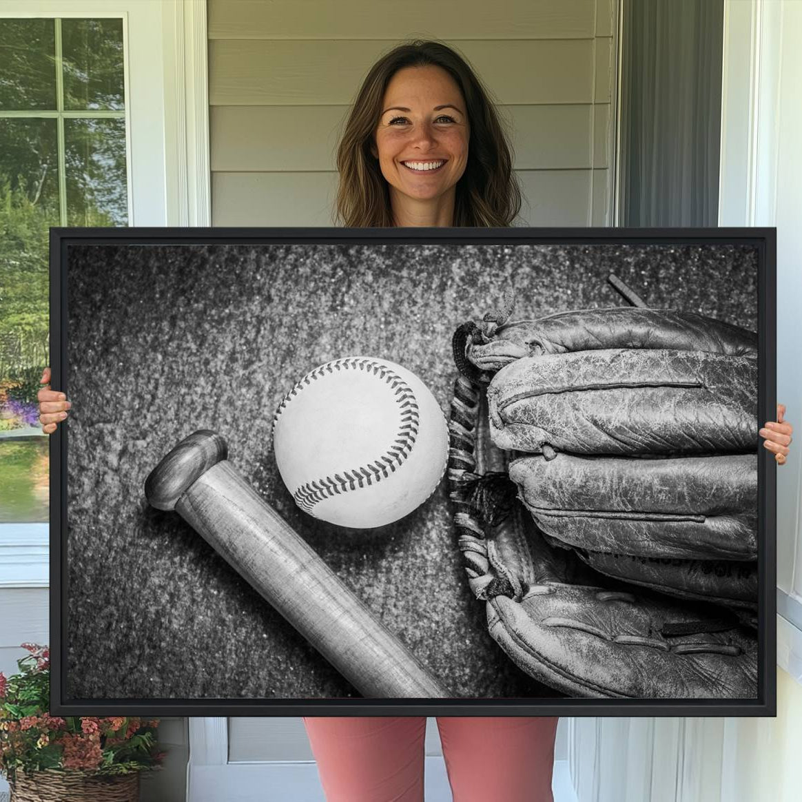 83916-MGV-CV-36X24-Vintage Baseball Glove and Bat Sports Wall Art Canvas, Baseball Glove and Bat Sports Canvas Print