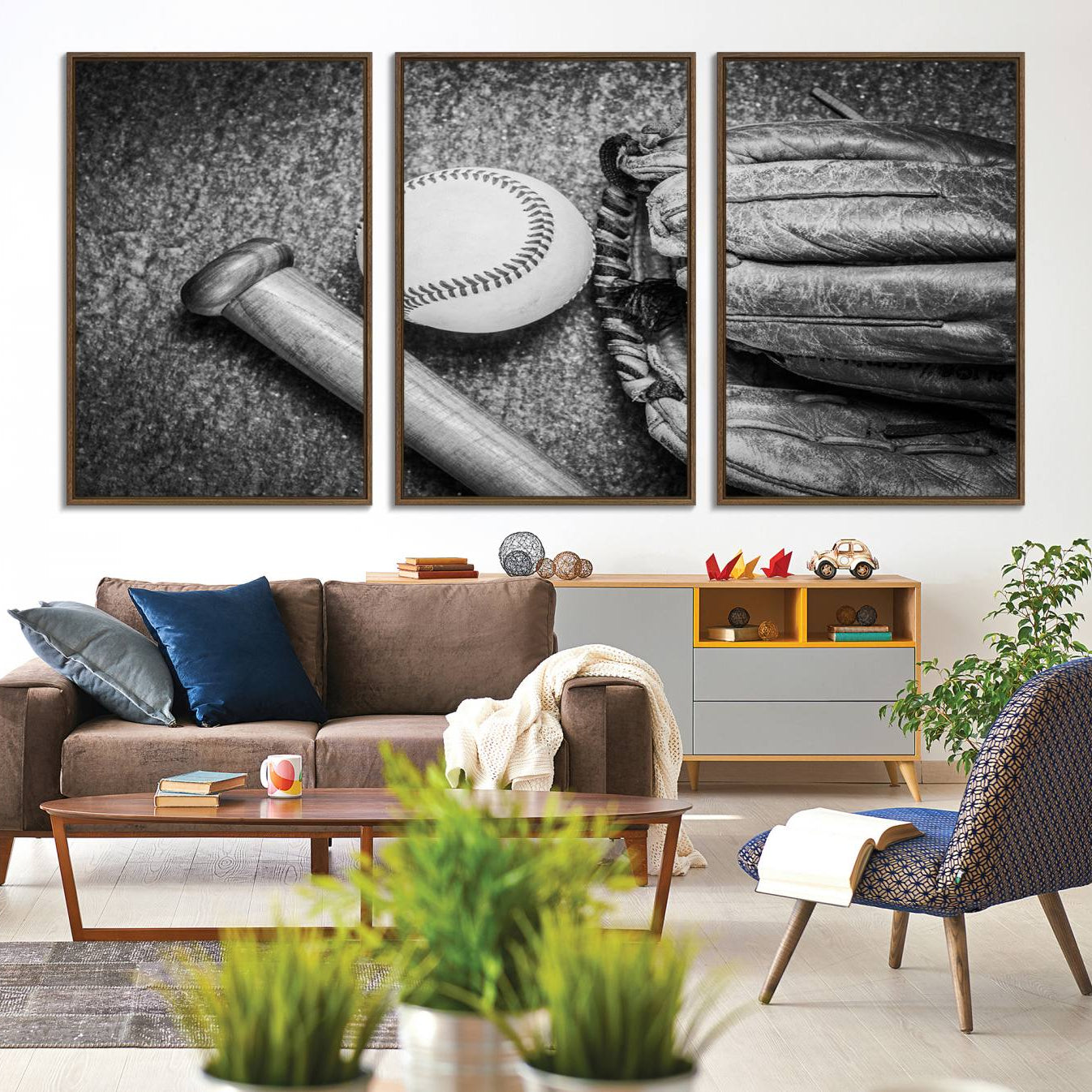 83916-MGV-CV-36X24-Vintage Baseball Glove and Bat Sports Wall Art Canvas, Baseball Glove and Bat Sports Canvas Print