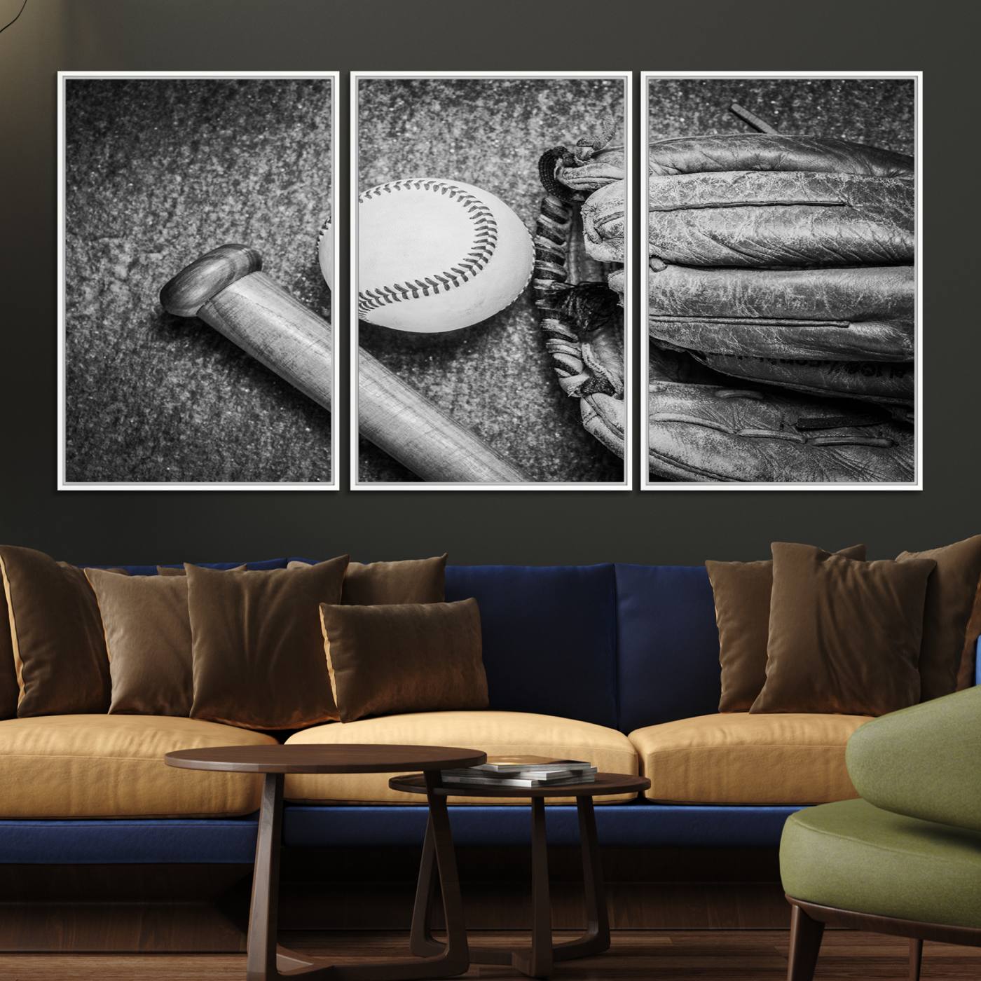 83916-MGV-FC-60X30-3P_White-Vintage Baseball Glove and Bat Sports Wall Art Canvas, Baseball Glove and Bat Sports Canvas Print