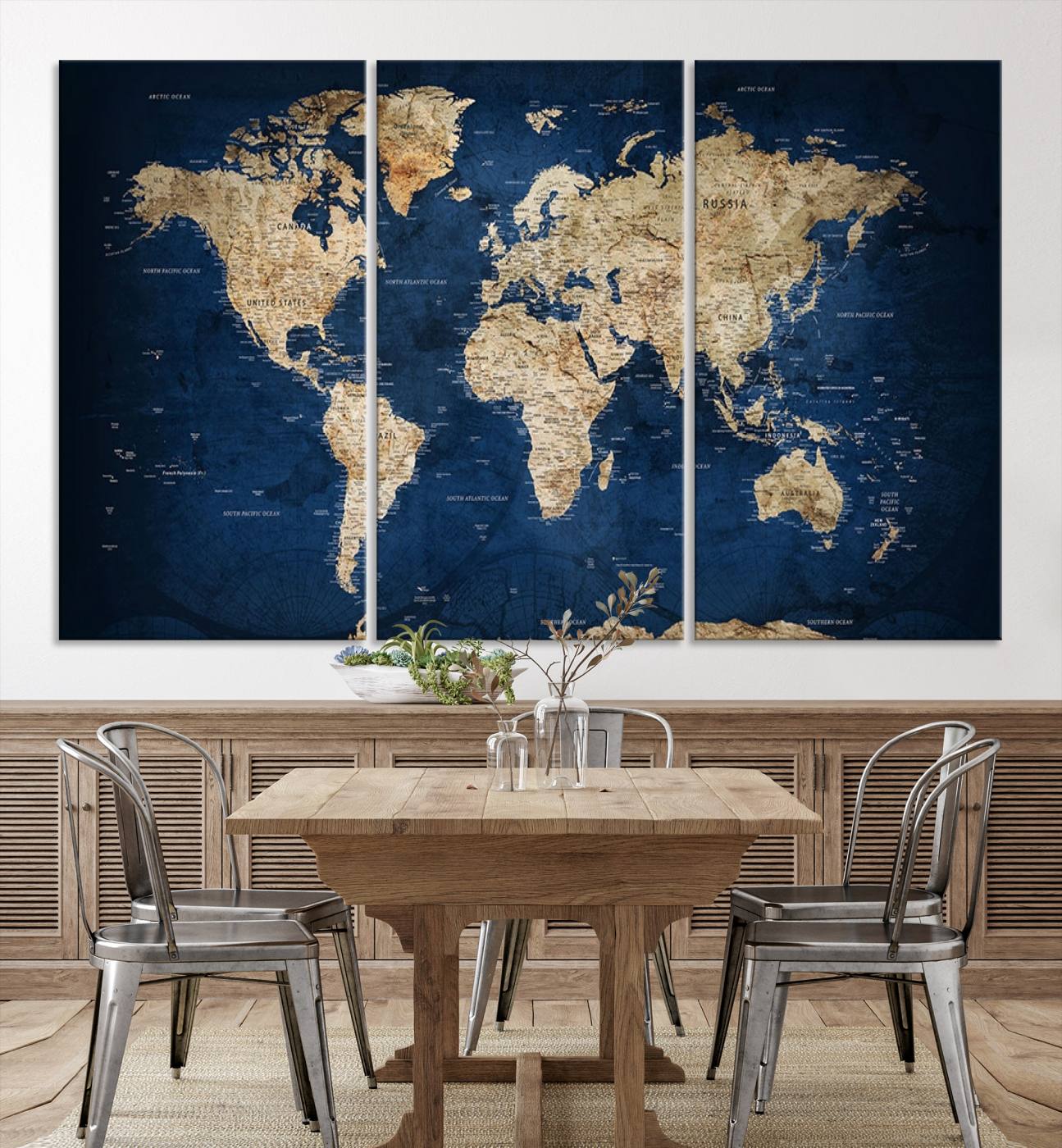 -Push Pin World Map Canvas Print – Framed Wall Art for Couples to Track Their Travels – Anniversary