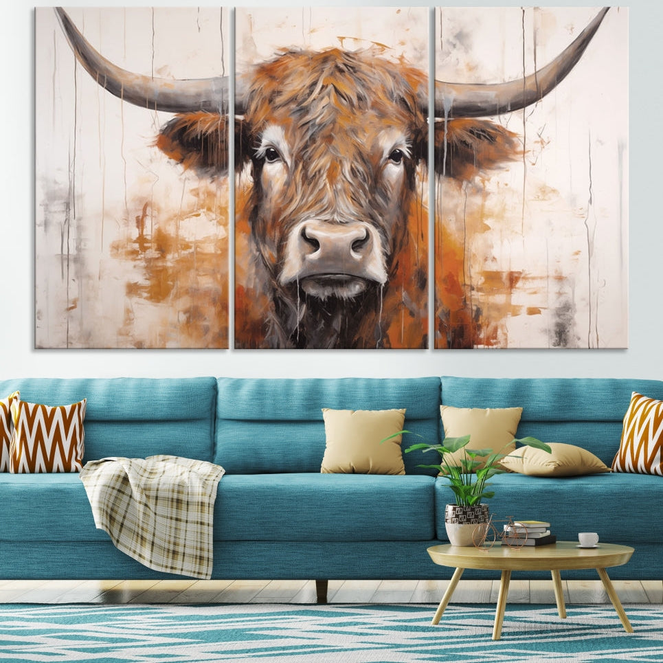 -Vintage Scottish Highland Cow Cattle Art, Scottish Highland Cow Wall Art Print, Farmhouse Wall Art