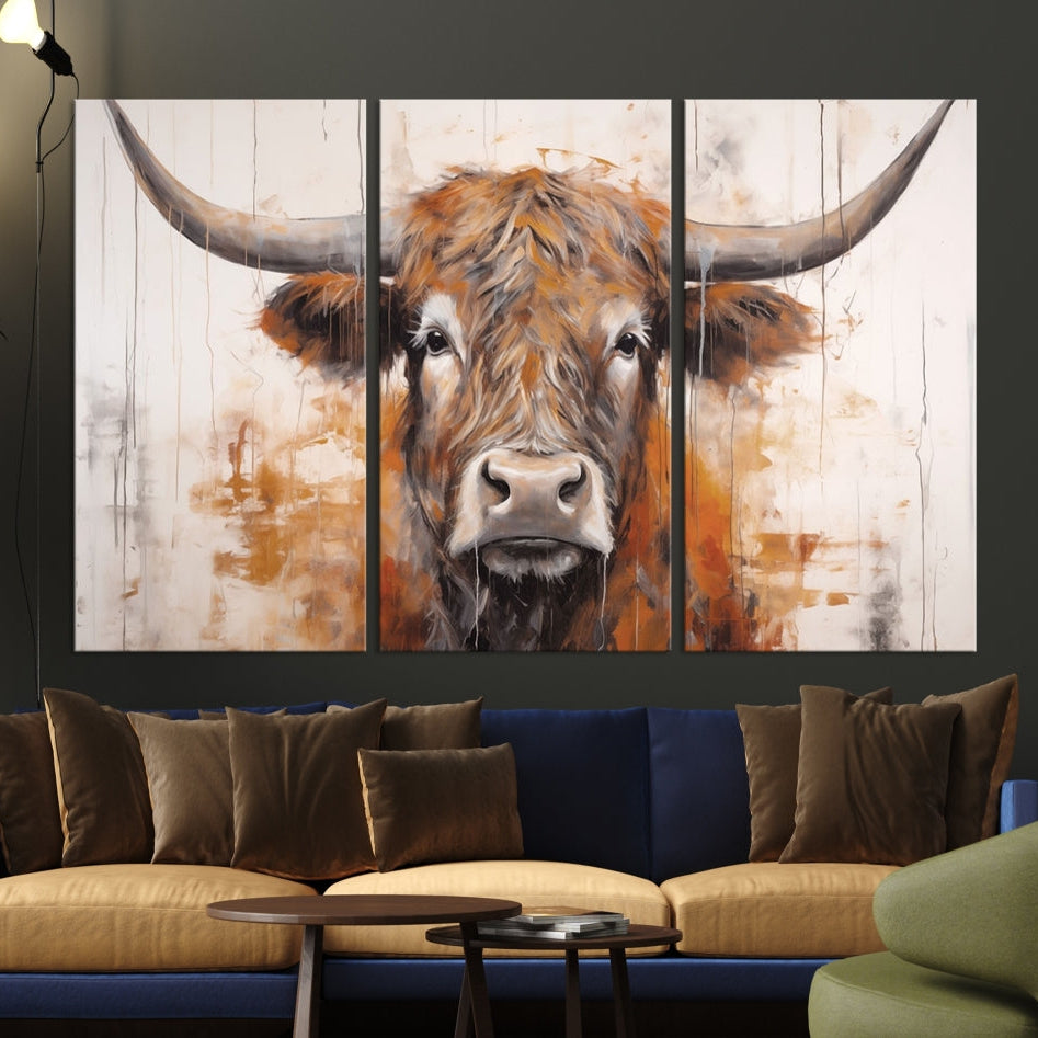 Edit-Images-Vintage Scottish Highland Cow Cattle Art, Scottish Highland Cow Wall Art Print, Farmhouse Wall Art