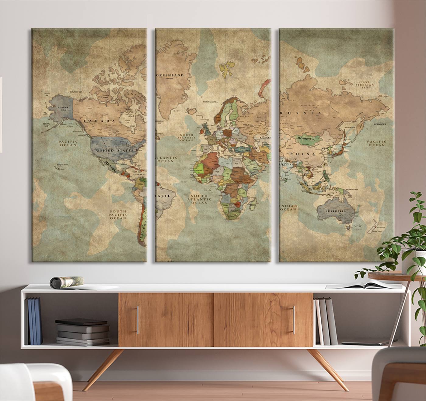 25342-MGV-CV-36X24-World Map Canvas Print – Antique Push Pin Travel Map Framed Wall Art Adventure Tracker for Home, Office