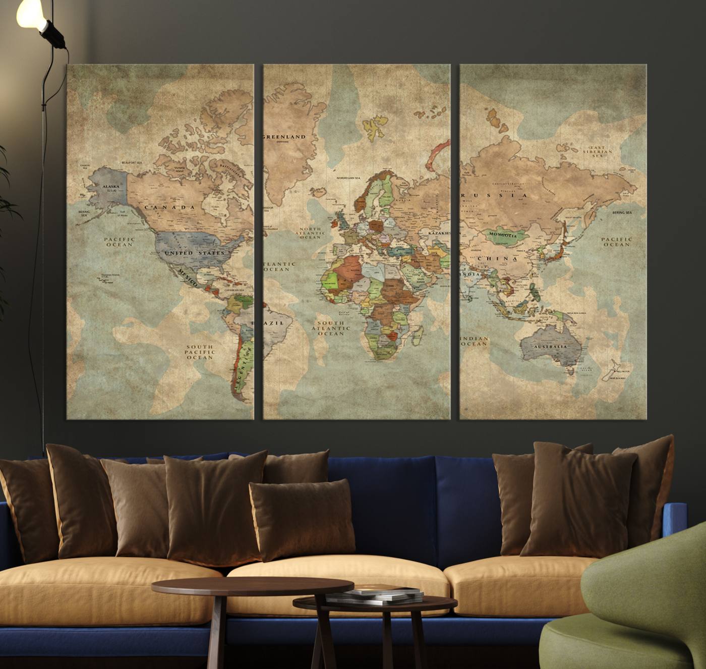 25342-MGV-CV-36X24-World Map Canvas Print – Antique Push Pin Travel Map Framed Wall Art Adventure Tracker for Home, Office