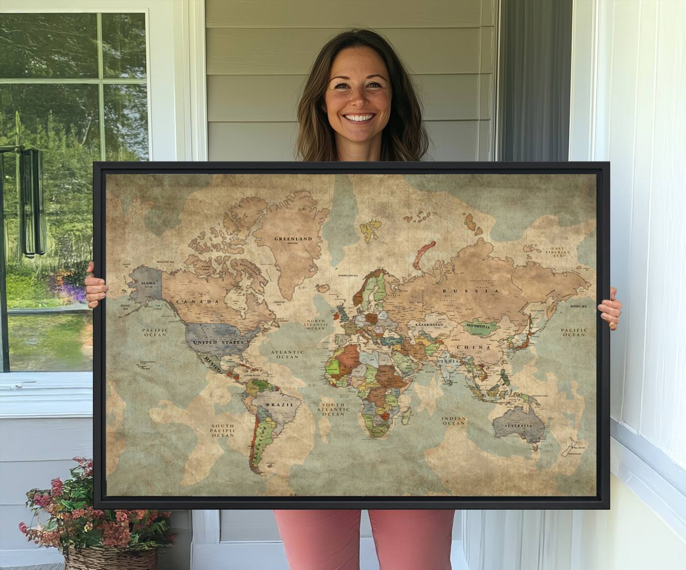 25342-MGV-CV-36X24-World Map Canvas Print – Antique Push Pin Travel Map Framed Wall Art Adventure Tracker for Home, Office