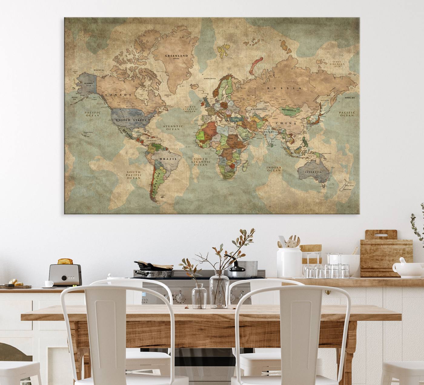 25342-MGV-CV-36X24-World Map Canvas Print – Antique Push Pin Travel Map Framed Wall Art Adventure Tracker for Home, Office