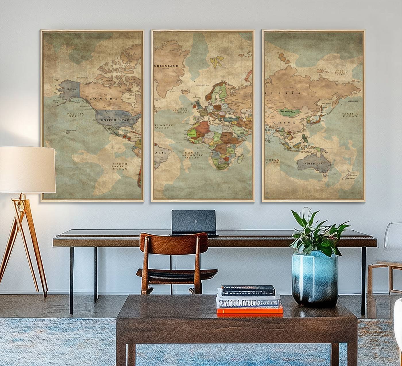 25342-MGV-FC-48X32-3P_Natural-World Map Canvas Print – Antique Push Pin Travel Map Framed Wall Art Adventure Tracker for Home, Office