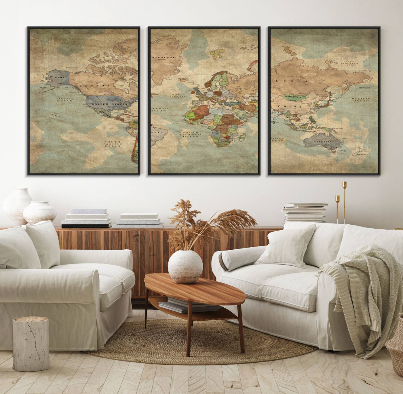 25342-MGV-FC-60X30-3P_Black-World Map Canvas Print – Antique Push Pin Travel Map Framed Wall Art Adventure Tracker for Home, Office