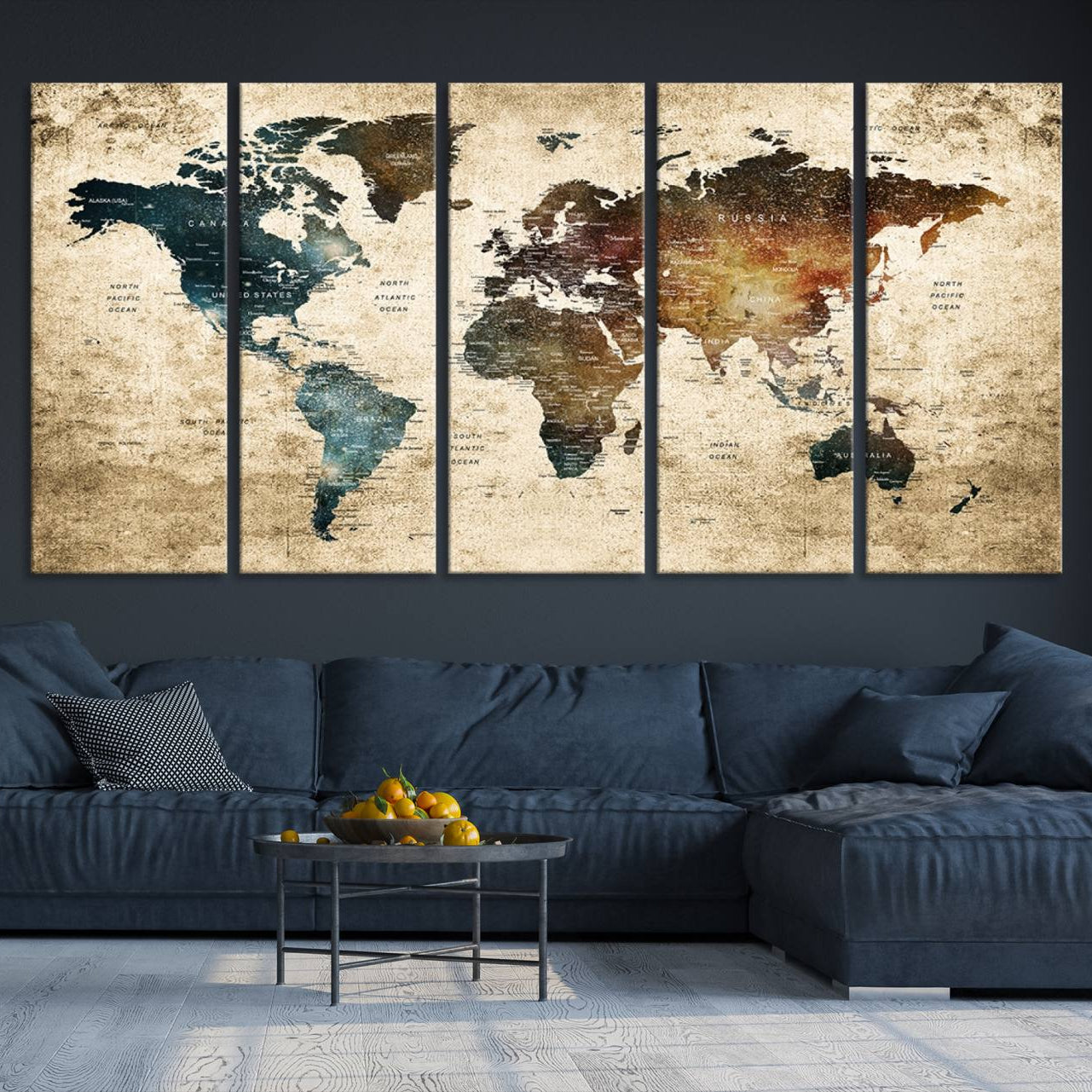 -Push Pin World Map Canvas Print – Framed Wall Art for Couples to Track Their Travels – Anniversary