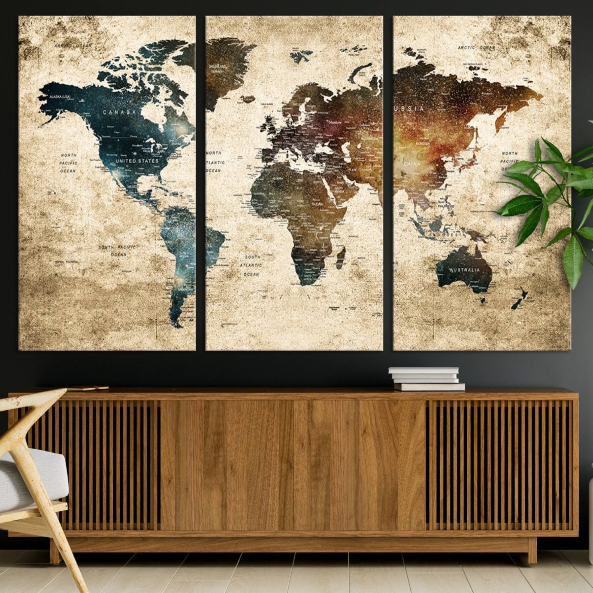 55201-MGV-CV-36X24-Push Pin World Map Canvas Print – Travel Tracker Wall Art for Couples, Perfect Anniversary Gift for Home or Office Decor