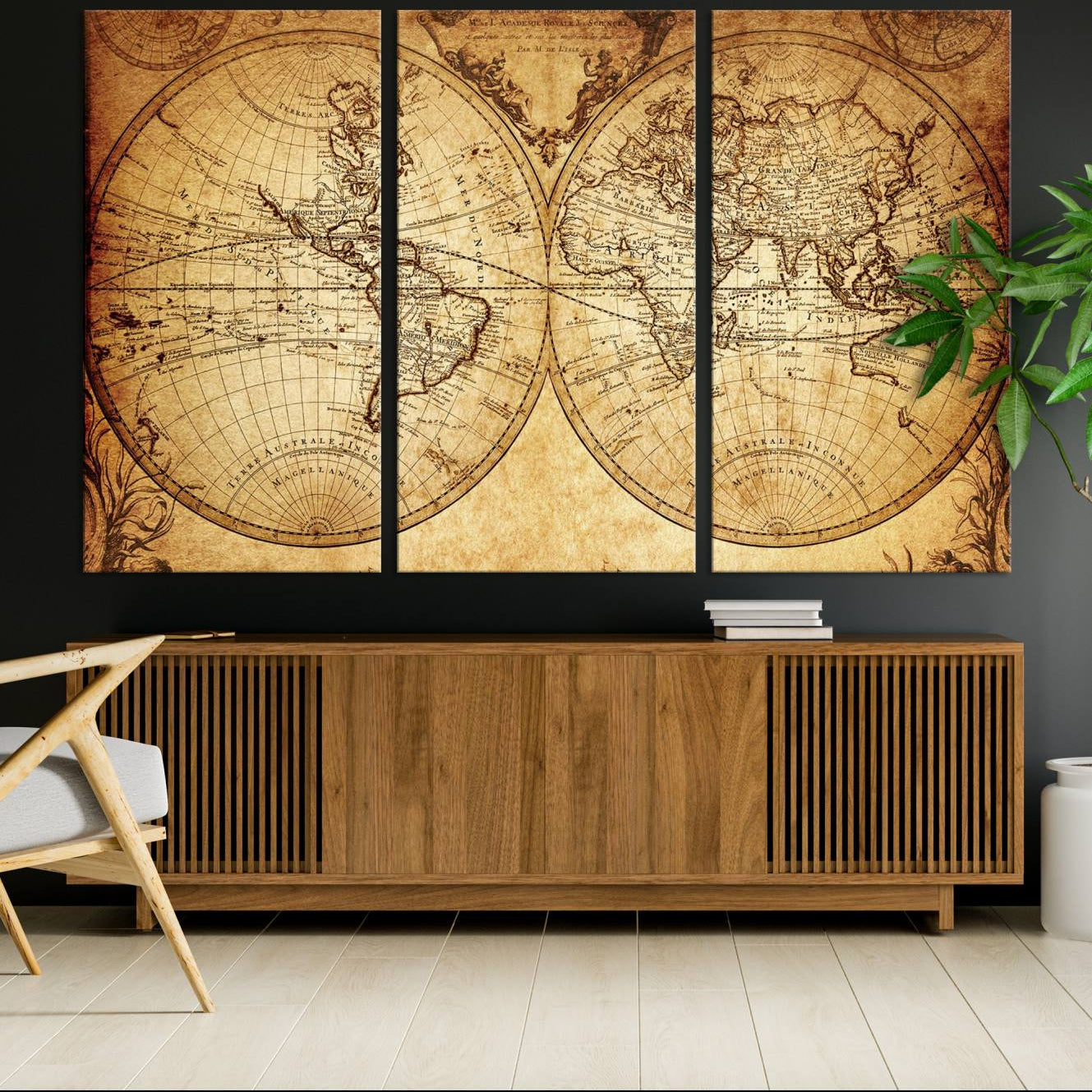 -Push Pin World Map Canvas Print – Framed Wall Art for Couples to Track Their Travels – Anniversary